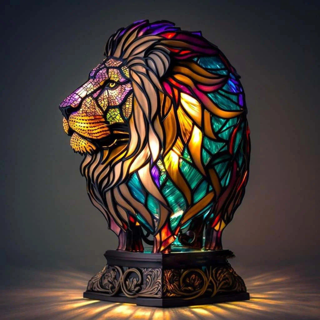 Minette – Lampe lion magique en verre coloré