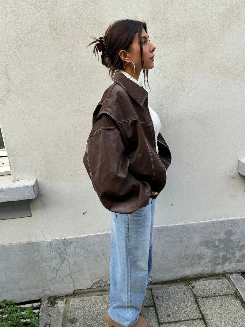 Sophie | Veste en Cuir Synthétique Oversize et Courte