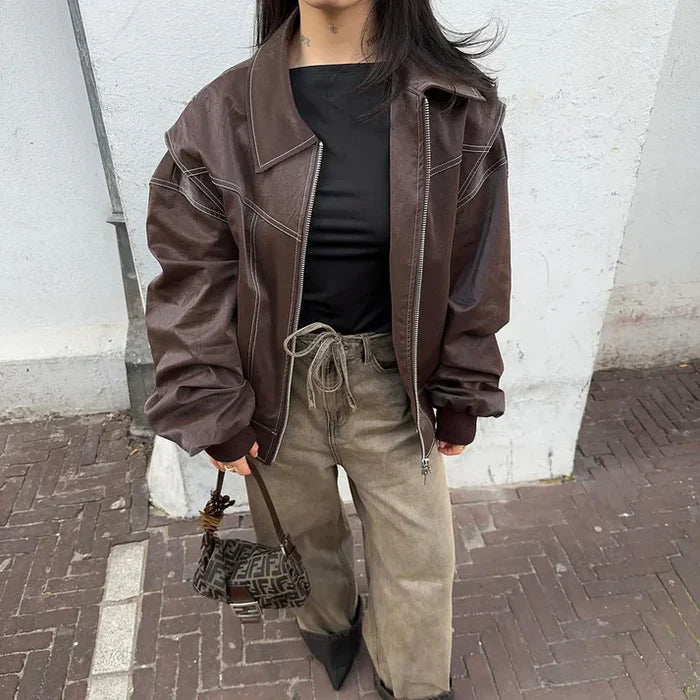 Sophie | Veste en Cuir Synthétique Oversize et Courte