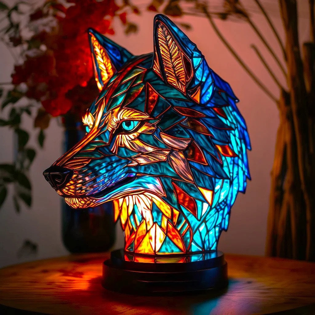 Bilou – Lampe loup magique en verre coloré